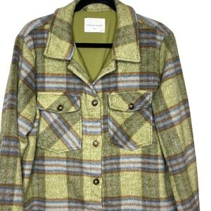 Panache Apparel Green Plaid Button Front Shacket Jacket Women XL Lined Brushed